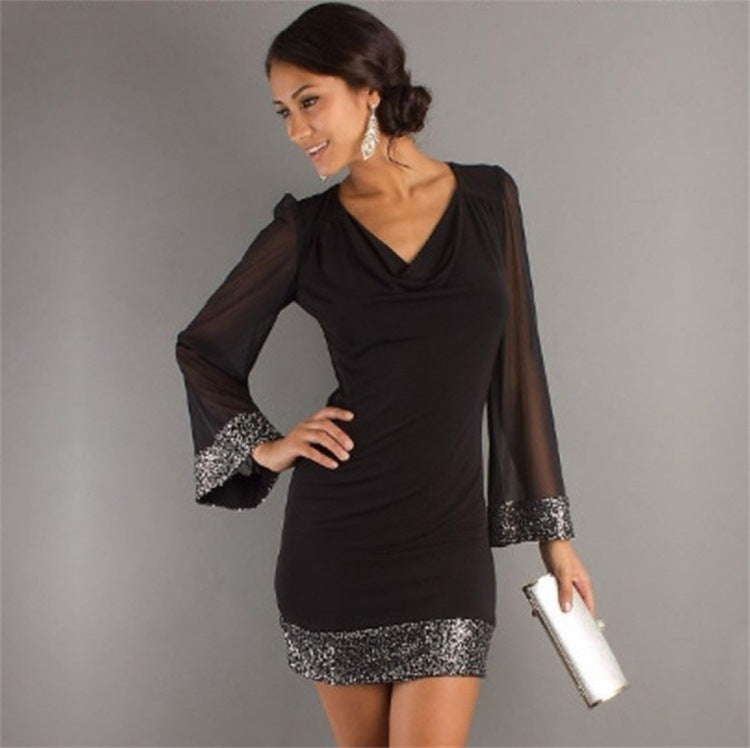 See-through Chiffon Long-sleeved Dress
