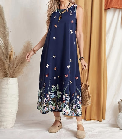 Butterfly Round Neck Off Shoulder Jumpsuit Long Skirt