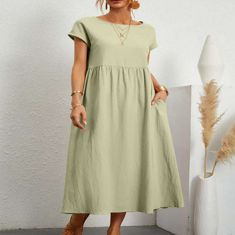 Loose Cotton Linen Pocket Dress