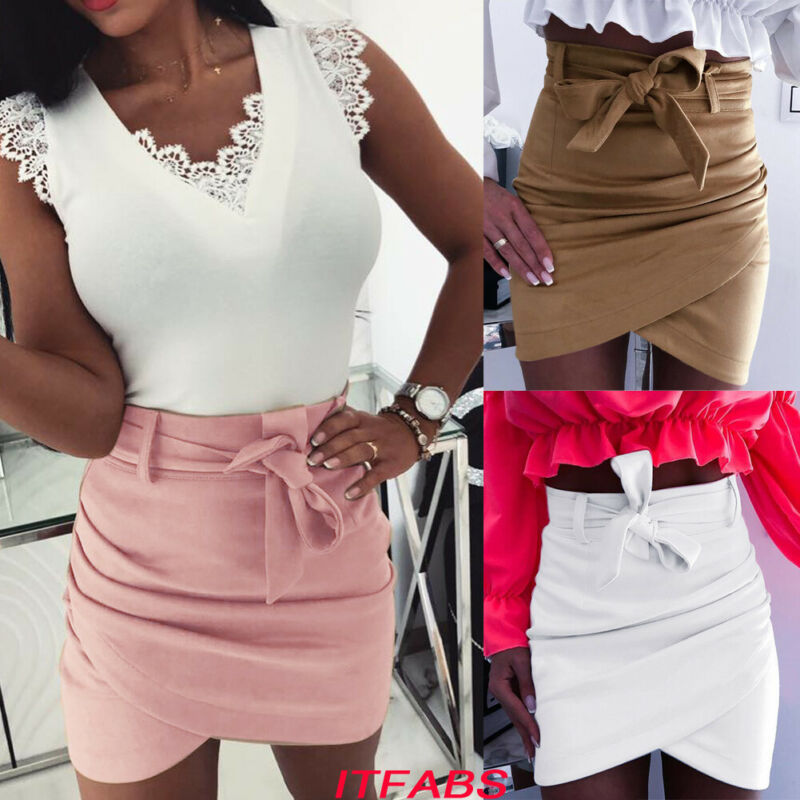 Elastic Pleated Slim Mini Skirt