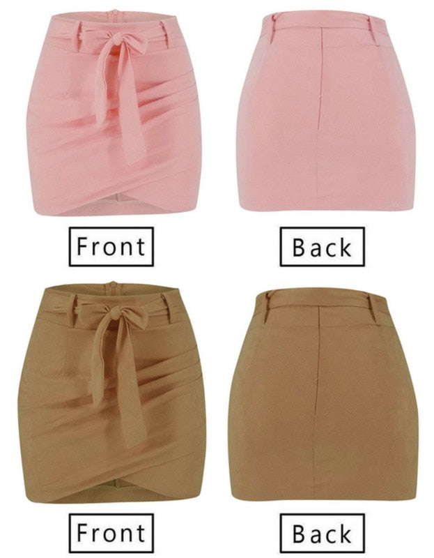 Elastic Pleated Slim Mini Skirt
